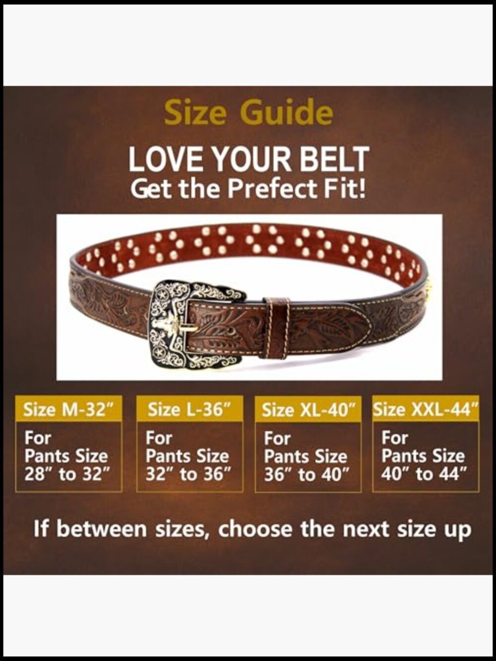 Genuine Leather Western Concho Belt with Tooled Design - Picture 6 of 7